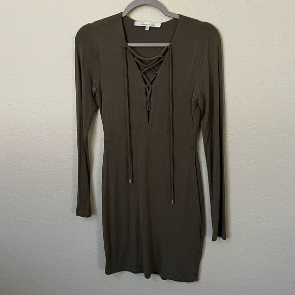 LOVERS + FRIENDS | Union Long Sleeve Lace Up Dress in Moss Green | Size Small - Picture 2 of 9